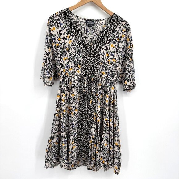 ANGIE Womens Floral Boho Tiered Dress Size M Flutter Sleeve Vintage 90s Flowy - Picture 4 of 8